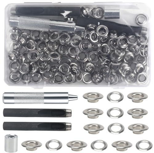 FOGAWA 280pcs Eyelet Punch Kit 8mm Grommet Kit Metal Grommets Eyelets and Punch Eyelet Kit Tarpaulin Repair Kit with Grommet Setting Tool Box for Fabric Leather Canvas Bags Shoes Clothes Belt Crafts