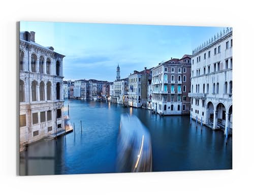 DEQORI Glasbild Echtglas | Motiv Abendliches Venedig | horizontal einteilig 90x60 cm | schöne Dekoration | Wandbild für Wohnzimmer, Schlafzimmer, Flur & Küche | moderne Wanddeko