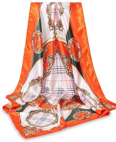 GLORIS Seidenschal Damen 90x90cm Grun Orange Elegante Seidentuch Haare Seidentuch Damen Halstuch Damen Elegant Satintuch Halstuch Seide Bandana Tuch Kopftücher Damen Ansatz Scarf