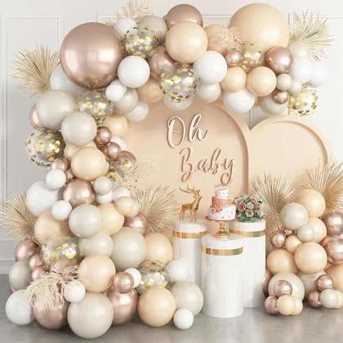 Kit Arco Palloncini Struttura Palloncini Compleanno Beige, 108 Pezzi Ghirlanda Palloncini Bianchi Albicocca Champagne Oro per Decorazioni Compleanno Bimba Bimbo, Baby Shower, Matrimonio, Anniversario