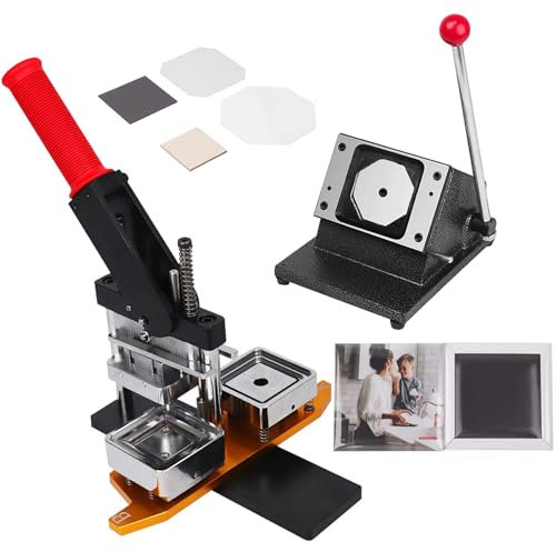 HTONVK Square Button Badge Making Machine Kit,Diy Rectangle Photo Fridge Magnet Making Machine 50 * 50mm With Paper Cutter + 100pcs Component, For Diy Badge Making A