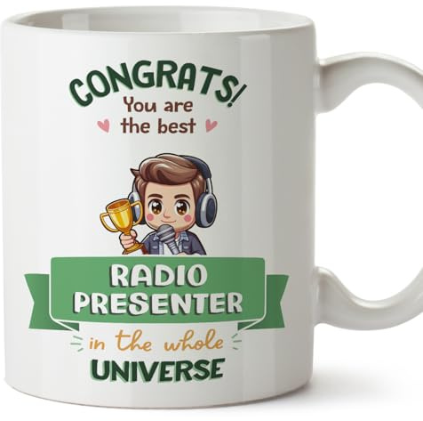 MUGFFINS Radio Presenter Man Mug - in English - Best in Universe Trophy - Funny Gift for Colleagues - Ceramic 11oz Mug