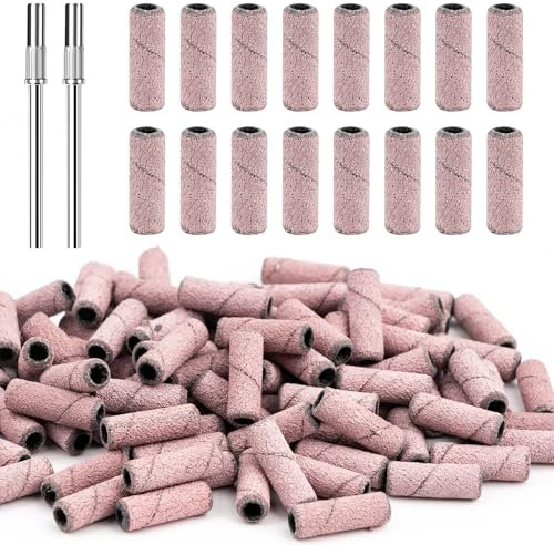 100 Pièces Embouts Ponceuse Manchons, #120 Ongles Bandes de Ponçage Professionnelles Grain pour Perceuse à Ongles Ponceuse Emeri Rouleaux Lime Ongles pour Manucure et Pédicure(Rose Rouge)