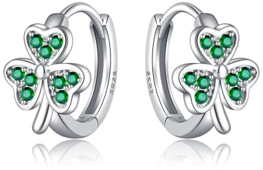 SLUYNZ 925 Sterling Silber Grün Liebe Klee Creolen Ohrringe für Damen Irisches Kleeblatt Huggie Ohrringe St. Patricks Day