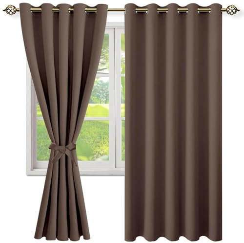NINGBAI Vorhang Verdunkelung Blickdicht Gardinen 120 x 200 cm Isolierend Kälteschutz Sonnenschutz Modern Schlaufenschal/Ösenschal Vorhang für Wohnzimmer, Braun