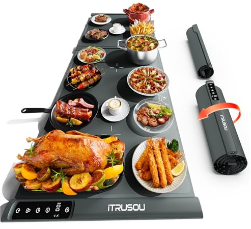 Erweiterbare Silikon-Warmhalteplatte 106,7 x 40,6 cm – extra großes elektrisches Heiztablett für Buffets, Partys und Familienessen – 2-teilige, aufrollbare, ausziehbare Wärmer für schnelles