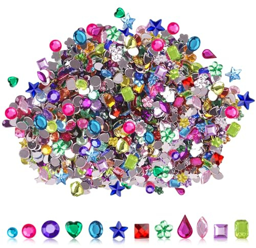 Tarqite 1200 Stück Acryl Strasssteine, 6-13MM Bunt Schmucksteine in Verschiedenen Formen, Künstliche Edelsteine, Glitter Edelstein Aufkleber für Bastelarbeiten, DIY, Nagel Deko, Party, Piratenschatz