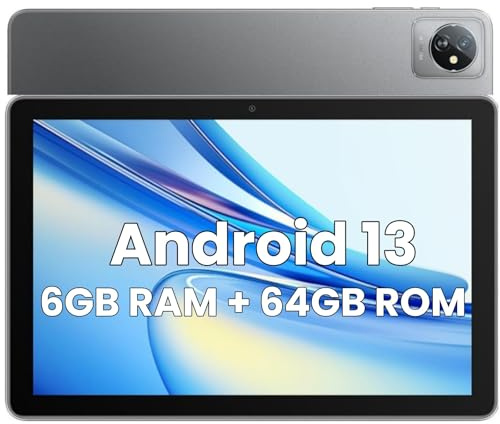 KINGRID Tablet Android 13, schermo da 10 pollici, 6 GB RAM + 64 GB ROM, estensione 1 TB, WiFi 5G, doppia fotocamera, 6580 mAh, nero