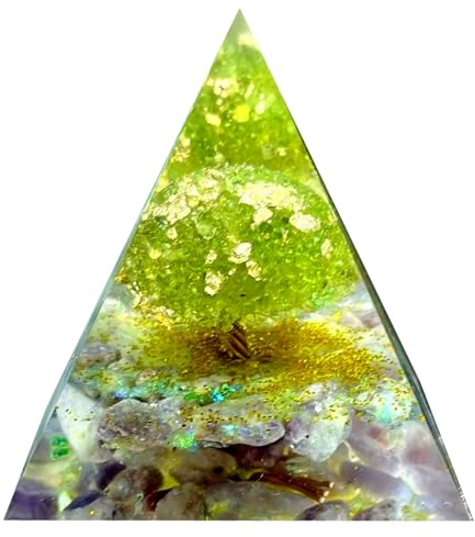 Saefheled L'arbre de vie Orgonite Guérison pyramide de cristal,Gravier lilas&Péridot Générateur de Reiki d'énergie positive en pierre de cristal Collection Fortune Outil de méditation chanceux