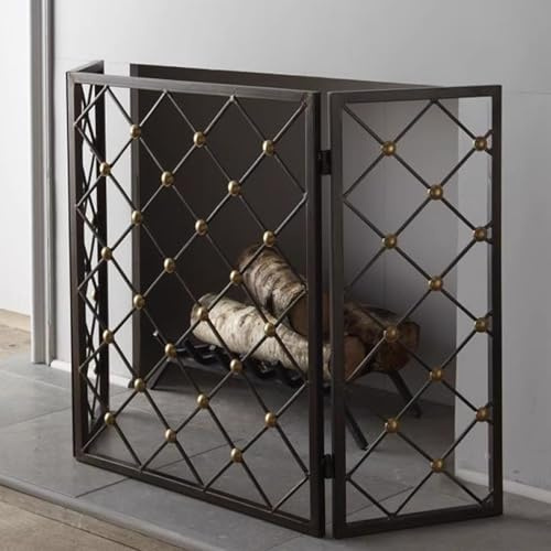 WTLONBF Pantalla para Chimenea Negra de 3 Paneles, protección contra chispas, Rejilla rómbica, Rectangular, para decoración del hogar