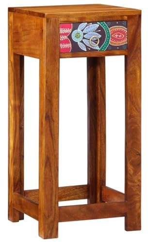 Runheo Telefontisch Braun 35x35x75cm, Massivholz Akazie, Floral Geschnitzt, Rustikaler Beistelltisch mit Schublade, Langlebig für Wohnzimmer, Innenbereich