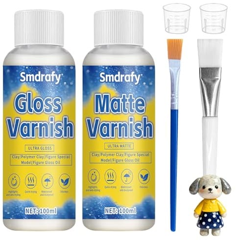 100ml*2 Barniz Arcilla Secado al Aire, Barniz Brillante y Mate | Barniz brillante para Pasta de Modelar, para Evitar Grietas, Arañazos y Desgaste, Esmalte De Arcilla De Secado al Aire