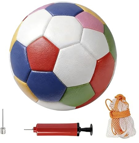 Size 5 Soccer Ball, Colorful Training Football with Pump Needle Mesh Bag | Training Football PVC material for Boys Girls Youth Adult Silent Dribbling Practice, Gift for Teenager Home Yards