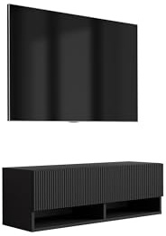 3E 3xE living.com TV-Schrank mit geriffelter Front, Mattschwarz, 100 × 32 × 33,6 cm