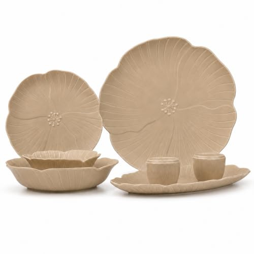 BRICARD Florange Servizio Piatti 27 Pezzi – Set Piatti 6 Persone Tortora Japandi. Piatti Porcellana Stile Provenzale e Floreale, Piatti Moderni e Piatti Colorati, per Lavastoviglie, Microonde, Forno