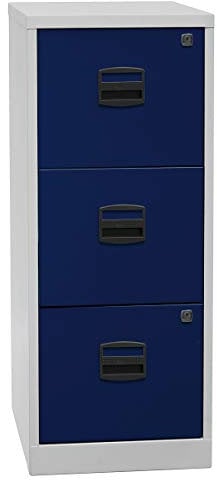 Bisley Home Hängeregistraturschrank PFA, 3 HR-Schubladen, Metall, 505 Korpus Lichtgrau, Fronten Oxfordblau, 40 x 41.3 x 101.5 cm