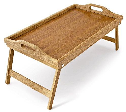 Lightweight Wooden Bamboo Serving Tray with Folding Legs