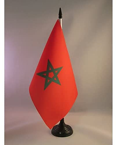 AZ FLAG - Drapeau De Table Maroc 21x14 cm - Petit Drapeau Marocain De Bureau 100% Polyester Avec Hampe De 25cm Et Socle En Plastique Noir