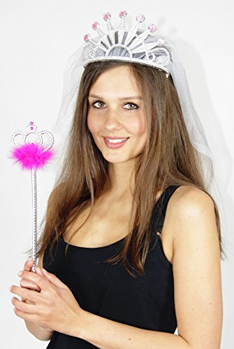 Foxxeo Junggesellinnenabschied Tiara Krone Brautschleier JGA Diadem