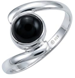 mantraroma Silberring mit Onyx Damen 925 – runder Edelstein Ring Ø 7 mm, schlichter moderner Schmuck elegant