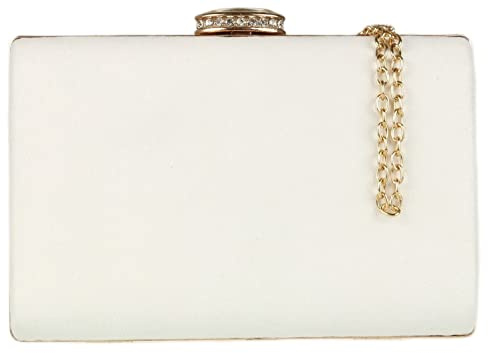 Womens Satin Clutch Bag with Crystal Clasp and Chain Strap Evening Handbag for Wedding Guest, Bridesmaid, Prom & Party, Small Shoulder Crossbody Bag (White)