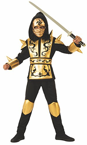 Rubies Ninja-Kostüm Drache Gold für Kinder, Hemd mit Kapuze, Hose, Gürtel und Maske optimal für Halloween, Karneval und Geburtstag