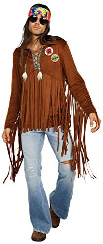 Dreamgirl 11172-CST-M 1960's Rock Star Hippie Dude Costume Adult, Brown, Medium