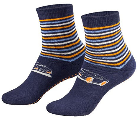 2 Paar Kinder Stoppersocken ABS Socken Anti Rutschsocken Noppen Baumwolle Jungen Mädchen Blau 35 36 37 38