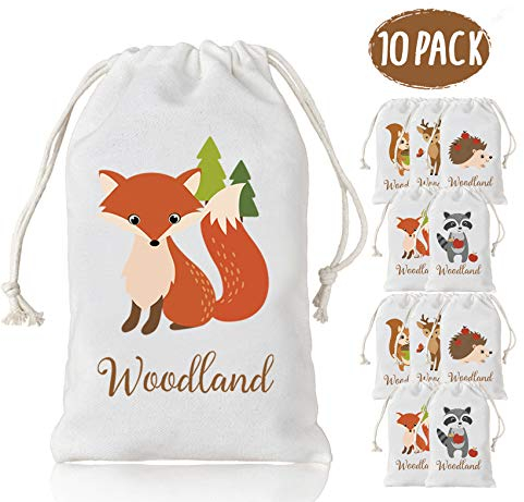 Kreatwow Waldtier Geschenktüten 10er Pack Dschungel Safari Tier Baumwoll Geschenktüte Kordelzugtasche Wiederverwendbare kleine Süßigkeitentüten Wild One Geburtstag Zwei Wild Party Babyparty Zubehör