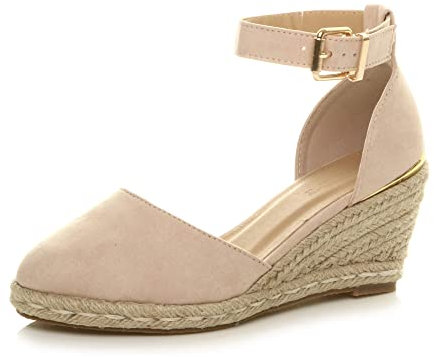 AJVANI mid wedge heel buckle up ankle strap espadrille sandals size 7 40