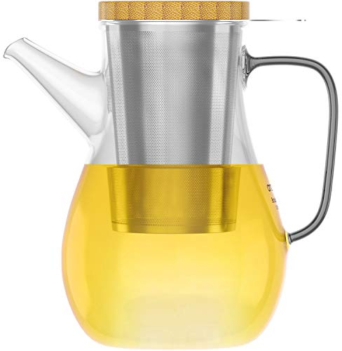 amapodo Teekanne aus Glas mit Siebeinsatz, Tee Kanne 1,1Liter, hitzebeständig, herausnehmbaren Edelstahl Filter Sieb
