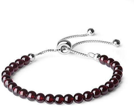 COAI Bracelet Femme Pierres Véritables Grenat Chaîne Réglable Argent 925