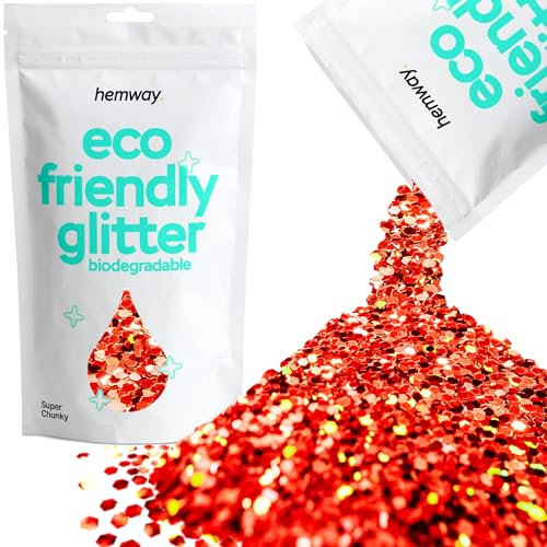 Hemway Eco Friendly Biodegradable Glitter - Red Holographic | 100g Super Chunky Plant-Based Metallic Flakes for Arts & Resin Crafts | Bio Supplies for Festival, Hair, Face, Body & Nail Art