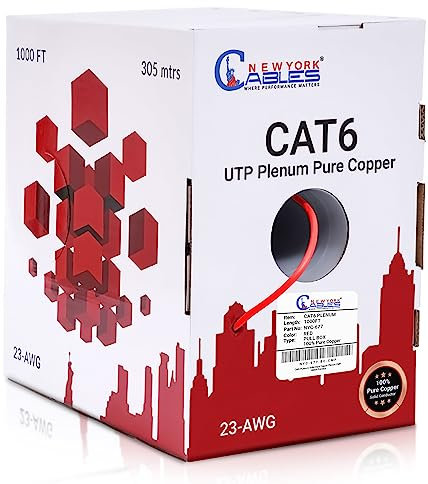 CAT6 Plenum (CMP) 1000ft Bulk Ethernet Cable | 100% Pure Solid Bare Copper | 550MHz, 23AWG, 4Pair UTP 1 GB Internet Cable | Quality Tested & Stable Performance | Available in Multi Colors (Red)