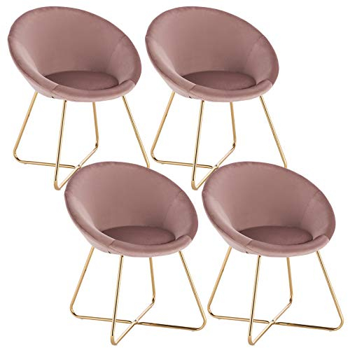 WOLTU Set di 4 Sedie sala da pranzo Sedie cucina moderne poltrona, Adatte per Sala da pranzo Soggiorno, Camera da Letto, Schienale, Tessuto di velluto, Oro Metallo, Rosa BH217rs-4