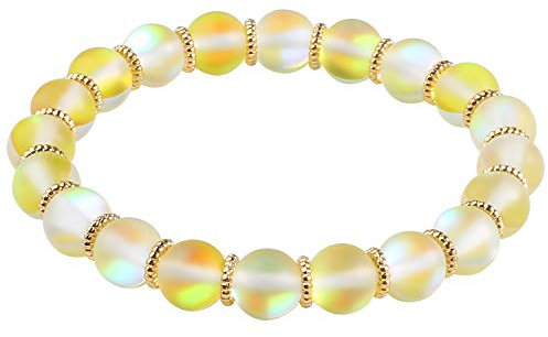 C·QUAN CHI Damen Stretch Armband Mondstein Perlen Strang Armband Bunte Nordlicht Armbänder Charm Schmuck für Damen 01J