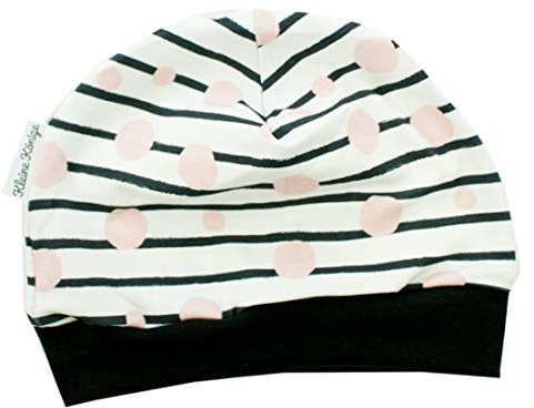 Kleine Könige Mütze Baby Mädchen Beanie · Modell Punkte Streifen Babydots rosa, schwarz · Ökotex 100 Zertifiziert · Größe 110/116