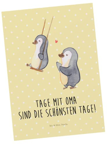 Mr. & Mrs. Panda Postkarte Pinguin Oma schaukeln - Geschenk, Opa, Lieblingsoma, Schwester, Dankeskarte, Geschenkkarte, Einladung, beste Oma, Familie,