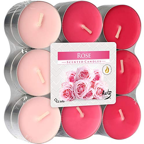 Duft Teelichter/Duftkerzen - Rose - Rosen Duft - Brenndauer 4 Stunden - 18 Stück