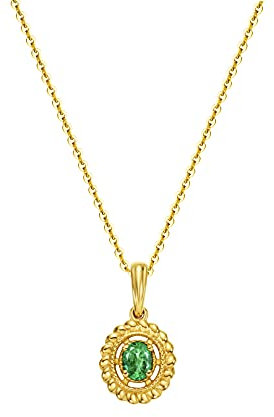 Solide 14 Karat 585 Gelb Gold Anhänger Kette mit Echt Natürlich Grün Smaragd 0.128 ct Mai-Geburtsstein Basic Minimalist Halskette Schmuck für Damen Mädchen mit Geschenk Box - Kettenlänge: 40 + 5 cm