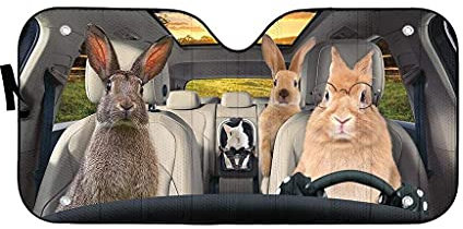 UOIMAG - Parasol universal para el parabrisas del coche. Protector que reflecta los rayos UV y el calor. Con bonito patrón animal de conejo (145 x 69,6 cm)