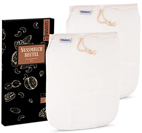 Nussmilchbeutel Hanf 25 x 30 cm für selbstgemachte Nussmilch - Umweltfreundliches Passiertuch wiederverwendbar & waschbar (U-Form, 2x Stück)