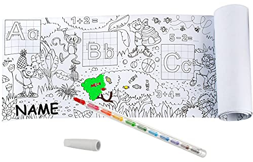 alles-meine.de GmbH Schule & Schulanfang Artikel frei wählbar 1,8 Meter ! große Papier - Malrolle - Buchstaben & Zahlen + bunter Stift - inkl. Name - schreiben + rechnen le..