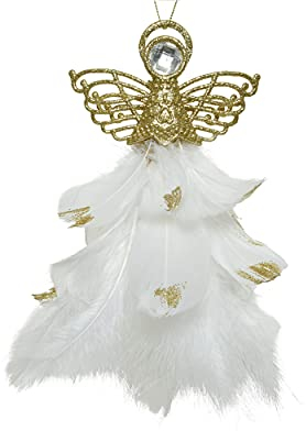 Decoris Christbaumschmuck Kunststoff 21cm x 1 Stück Glitzer Engel mit Federn Christkind weiß hellgold