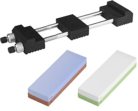 POWERTEC 71722 Schleifsteinhalter mit Schleifstein, Messerschärfer, 400/1000, 3000/8000, 4 Seitenkörnungen