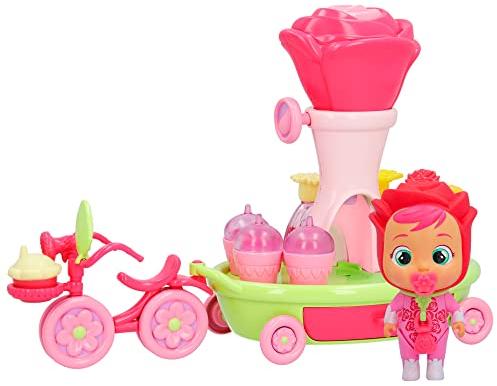 CRY BABIES MAGIC TEARS Happy Flowers - Roses Transportrad I Spielset mit Puppe Rose und 17 Accessoires, um Duft-Designer zu spielen I Für Jungen und Mädchen ab 3 Jahren