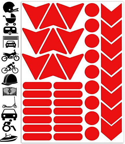 SkinoEu® Reflektoren Reflektierende Aufkleber Reflexfolie Stickers Set (40 Stück) Selbstklebende Reflektierende Reflektor Sicherheitsaufkleber D 46 Rot