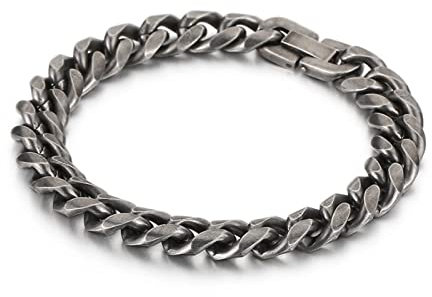 Gualiy Pulsera de cadena para niños de acero inoxidable pulido bordillo cadena pulsera, Metal, Sin piedras preciosas