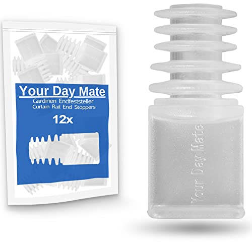 Gardinen Endfeststeller, 12 Stück, Transparent, Kunststoff, für 5-10 mm Nutbreite oder min. 8 x 8 mm Laufkammer, Endstopfen für Schienensystem mit Innenlauf, Endfeststeller Stopper Gardine Schiene