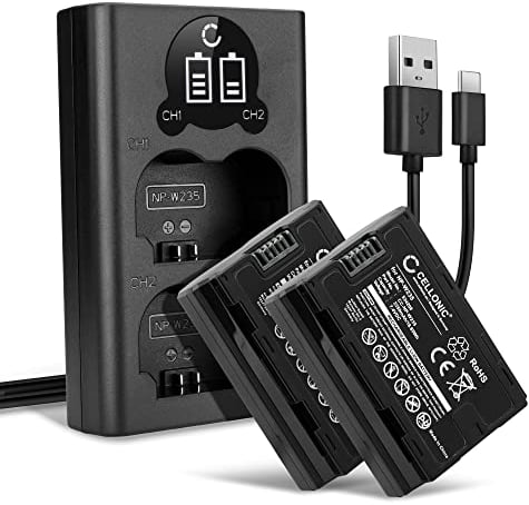 CELLONIC, Battery for Camera, compatible with Fuji FujiFilm NP-W235, X-T4, GFX, 50S II, GFX100S (7.4V, 2250mAh) 2 Pieces + Dual Charger